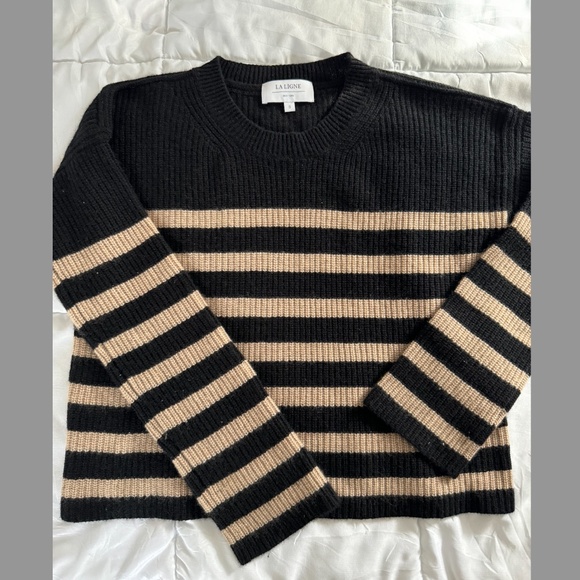 La Ligne Mini Striped Toujours Sweater - Black/Camel Size Small - Picture 4 of 7